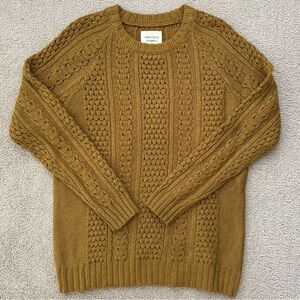 Cable Knit Crewneck Sweater In Camel Tan - Mustard Brown